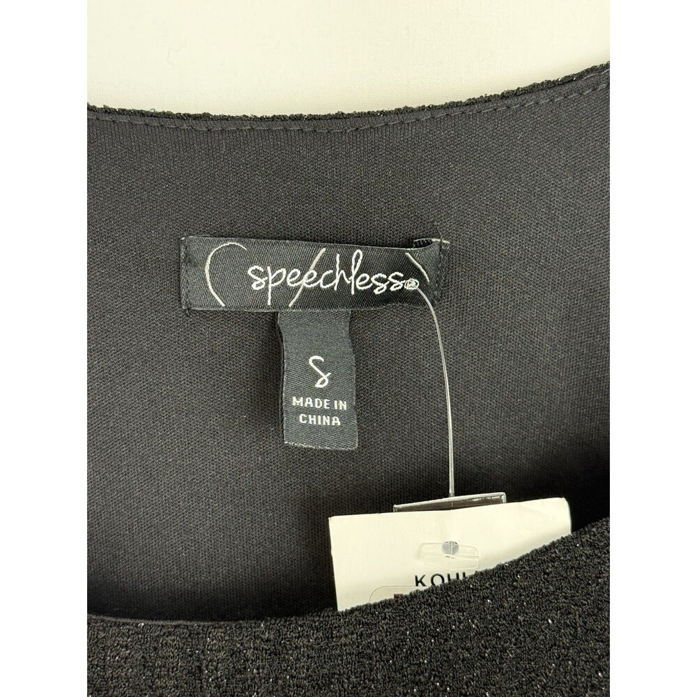 Speechless Black Bodycon Dress Small NWT Cutout Back Glitter Knit Sheer Hem - Picture 6 of 16